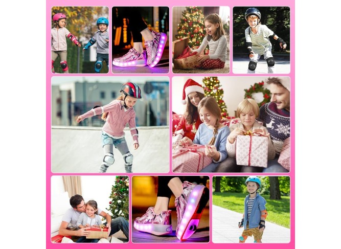 Kids Shoes with Double Wheels - Upgraded Kids Roller Shoes for Gifts, Retractable Wheels Skateboarding Shoes