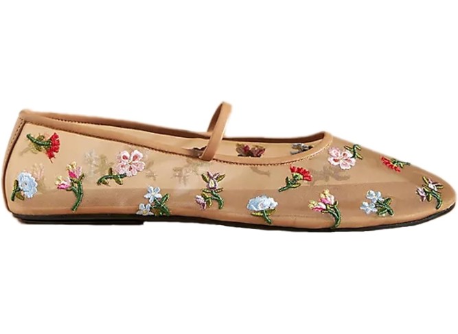 Nude Mesh Ballet Flats Floral Round Toe Mary Jane Flats Casual Comfortable Ballerina Flats