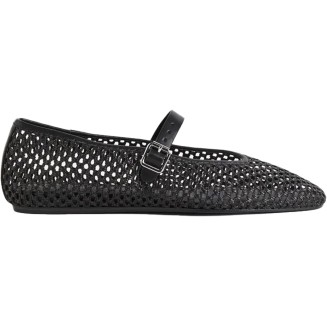 Woven Mesh Ballet Flats for Women Silver Metal Buckle Strap Mary Jane Flats Casual Comfortable Ballerina Dressy Fishnet Shoes