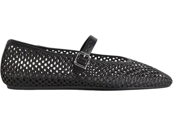 Woven Mesh Ballet Flats for Women Silver Metal Buckle Strap Mary Jane Flats Casual Comfortable Ballerina Dressy Fishnet Shoes