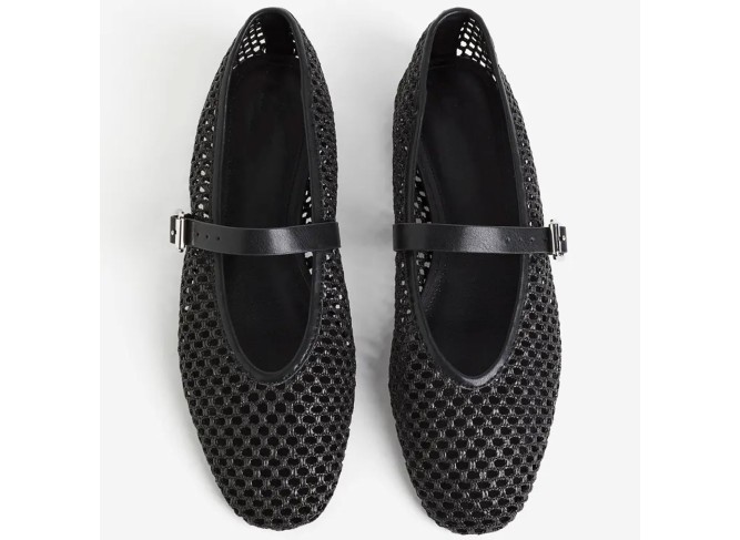Woven Mesh Ballet Flats for Women Silver Metal Buckle Strap Mary Jane Flats Casual Comfortable Ballerina Dressy Fishnet Shoes