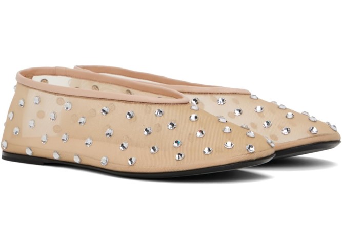 Mesh Ballet Flats Shoes for Women Crystal Round Toe Slip On Ballerina Flats Tulle 