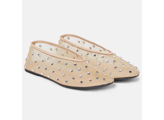 Mesh Ballet Flats Shoes for Women Crystal Round Toe Slip On Ballerina Flats Tulle 