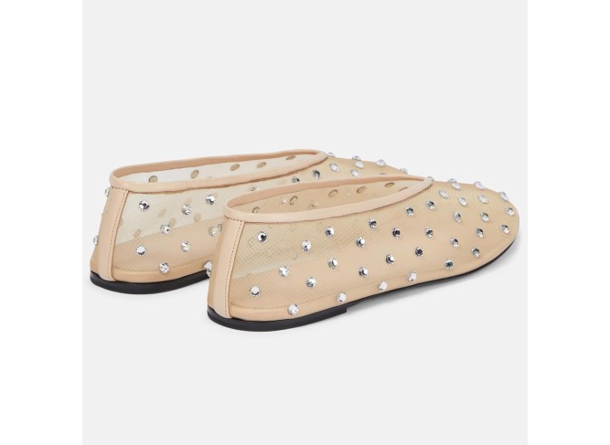 Mesh Ballet Flats Shoes for Women Crystal Round Toe Slip On Ballerina Flats Tulle 