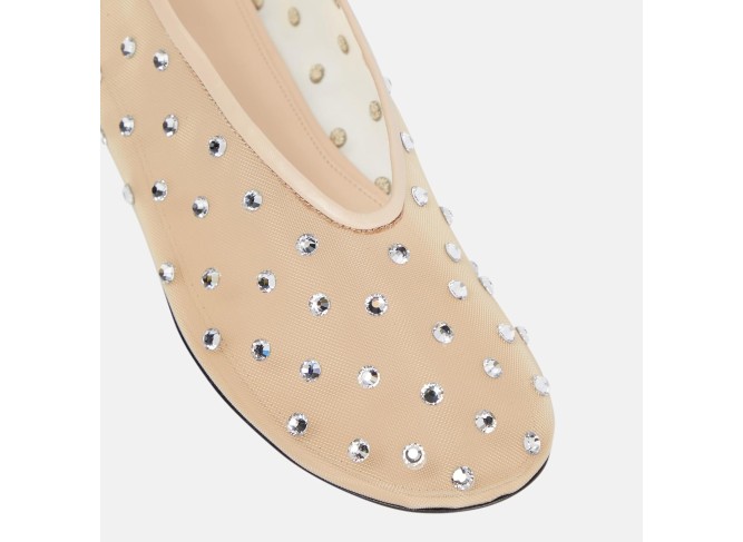 Mesh Ballet Flats Shoes for Women Crystal Round Toe Slip On Ballerina Flats Tulle 