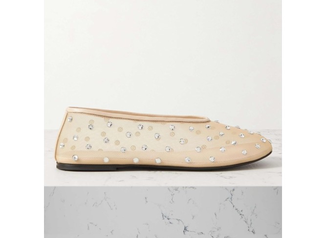 Mesh Ballet Flats Shoes for Women Crystal Round Toe Slip On Ballerina Flats Tulle 