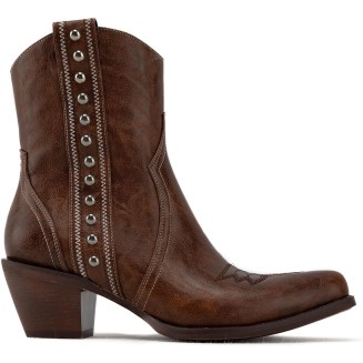 Western Cowboy Boots for Women, Ankle Boots with Round Toe, Studded Cowgirl Boots with Chunky Heel