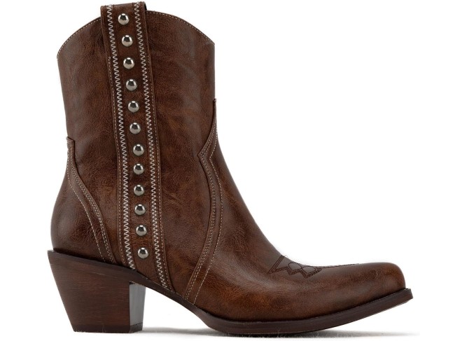 Western Cowboy Boots for Women, Ankle Boots with Round Toe, Studded Cowgirl Boots with Chunky Heel
