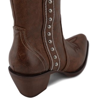 Western Cowboy Boots for Women, Ankle Boots with Round Toe, Studded Cowgirl Boots with Chunky Heel