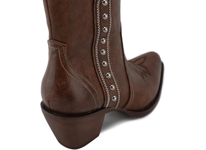 Western Cowboy Boots for Women, Ankle Boots with Round Toe, Studded Cowgirl Boots with Chunky Heel
