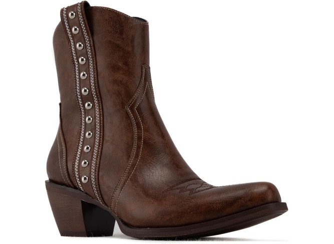 Western Cowboy Boots for Women, Ankle Boots with Round Toe, Studded Cowgirl Boots with Chunky Heel