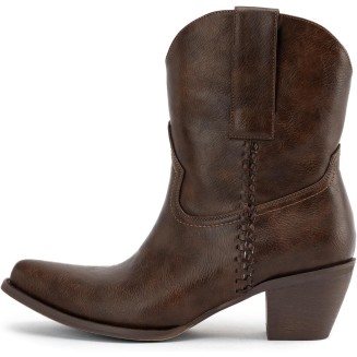 Western Cowboy Boots for Women, Ankle Boots with Round Toe, Woven Cowgirl Boots