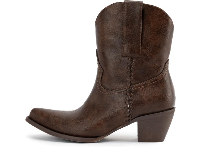 Western Cowboy Boots for Women, Ankle Boots with Round Toe, Woven Cowgirl Boots
