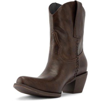 Western Cowboy Boots for Women, Ankle Boots with Round Toe, Woven Cowgirl Boots