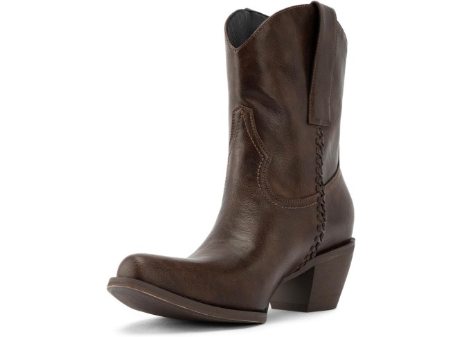 Western Cowboy Boots for Women, Ankle Boots with Round Toe, Woven Cowgirl Boots