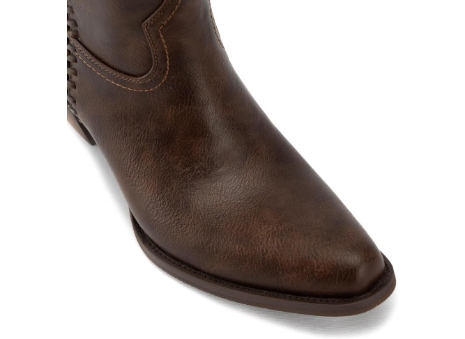 Western Cowboy Boots for Women, Ankle Boots with Round Toe, Woven Cowgirl Boots