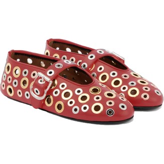 Ballet Flats for Women with Metal Buckle Strap Mesh Perforated Cutout Ballerina Flat Shoes Comfortable