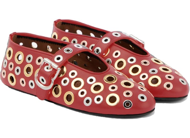 Ballet Flats for Women with Metal Buckle Strap Mesh Perforated Cutout Ballerina Flat Shoes Comfortable