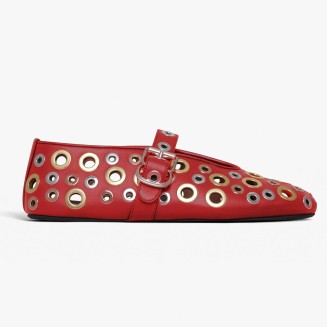Ballet Flats for Women with Metal Buckle Strap Mesh Perforated Cutout Ballerina Flat Shoes Comfortable