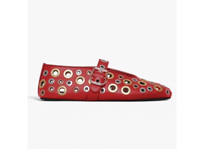 Ballet Flats for Women with Metal Buckle Strap Mesh Perforated Cutout Ballerina Flat Shoes Comfortable