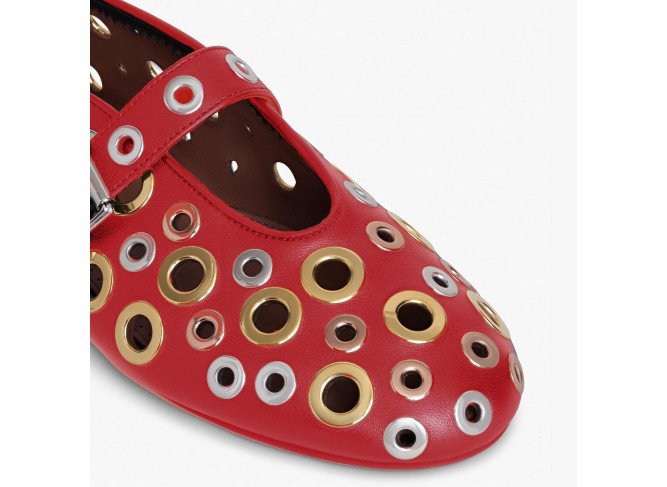 Ballet Flats for Women with Metal Buckle Strap Mesh Perforated Cutout Ballerina Flat Shoes Comfortable