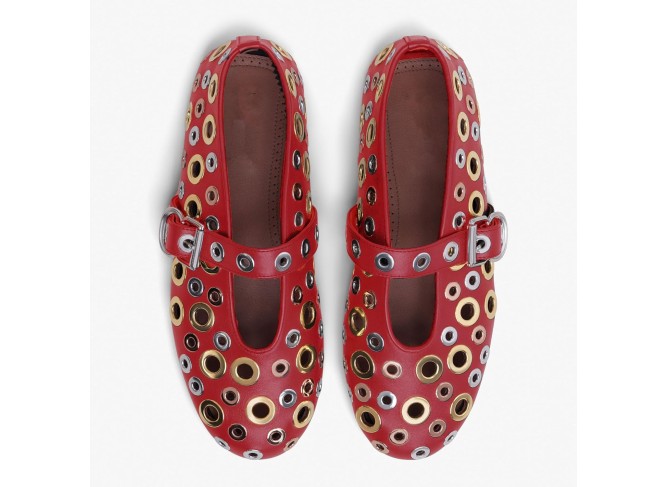 Ballet Flats for Women with Metal Buckle Strap Mesh Perforated Cutout Ballerina Flat Shoes Comfortable