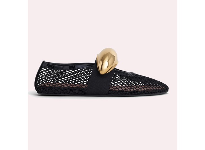 Mesh Ballet Flats for Women Brass Jewel Fishnet Flats with Strap Round Toe Ballerina Shoes Casual Slip On