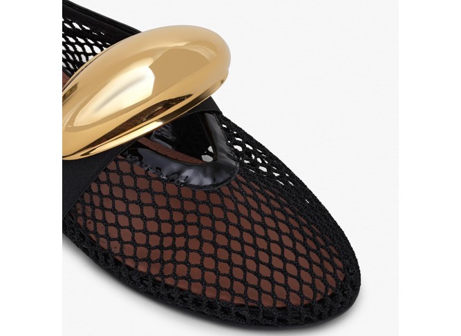 Mesh Ballet Flats for Women Brass Jewel Fishnet Flats with Strap Round Toe Ballerina Shoes Casual Slip On